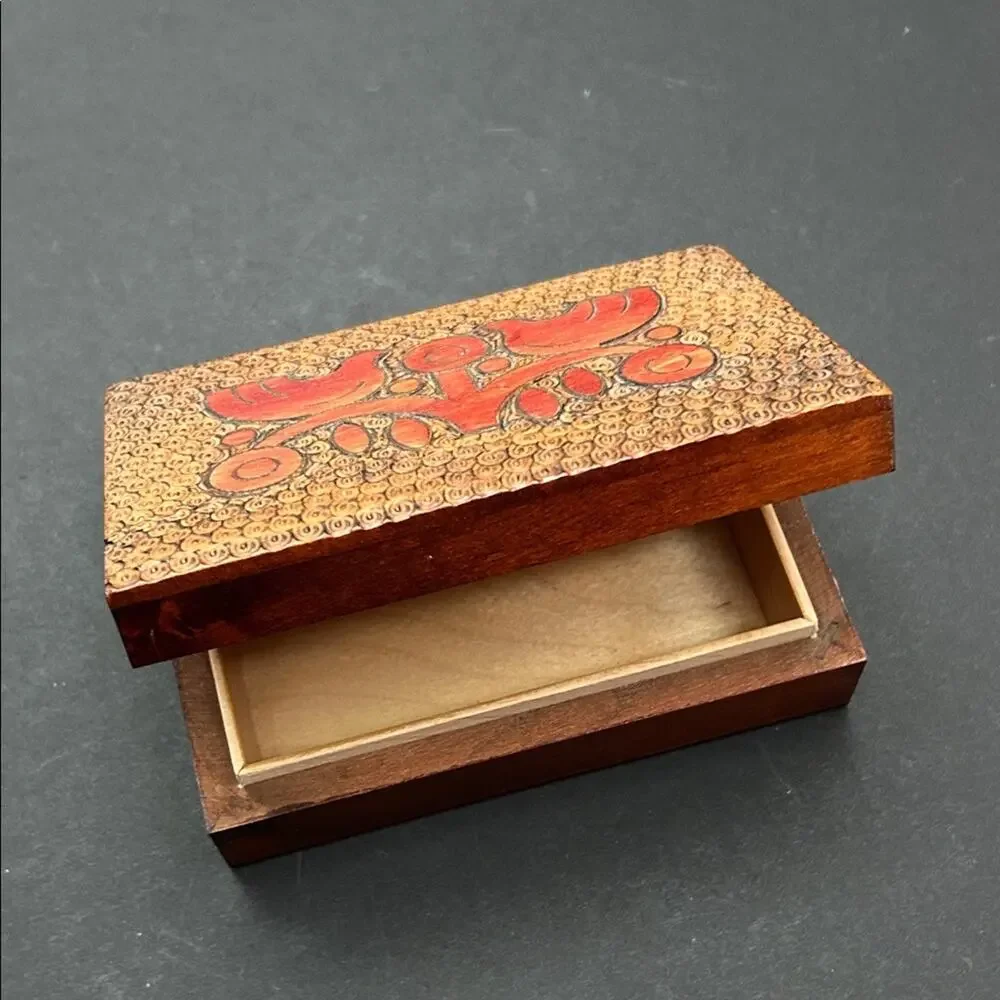 Vintage Carved Wooden Jewelry Box with Dove Accents